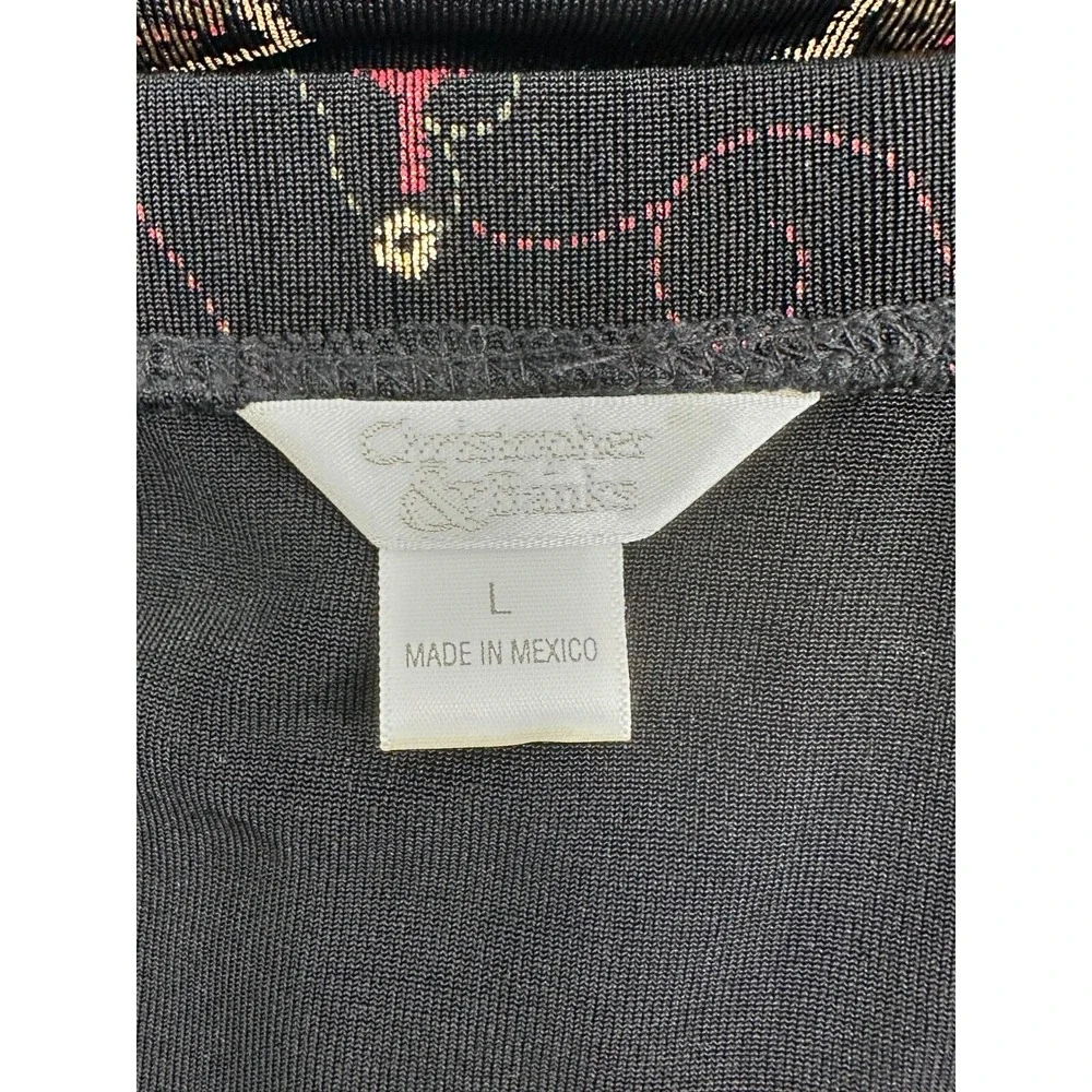 Christopher & Banks Womens Top Skirt Set Large Black Metallic Floral Travel Knit_10